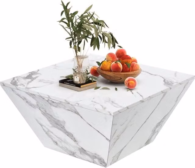 Tavolino da caffè quadrato REDOM bianco con finitura lucida in MDF, L/P/H: 70 x 70 x 37 cm – 1
