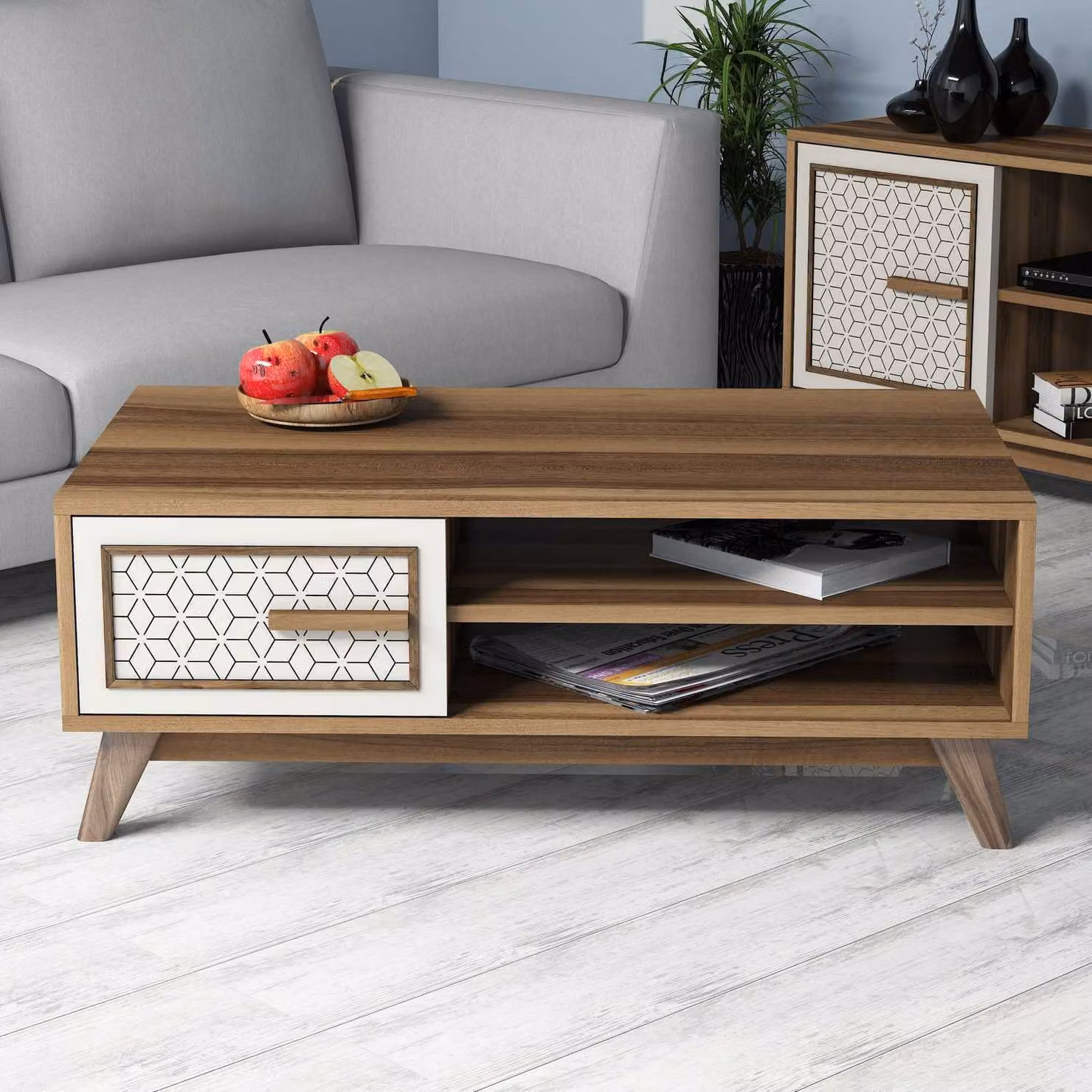 Skye Decor, Ayla - Noce, Crema, Tavolino, Noce, 100% PANNELLI DI PARTICELLE RIVESTITI IN MELAMMINA, 105 x 60 x 38,2 cm