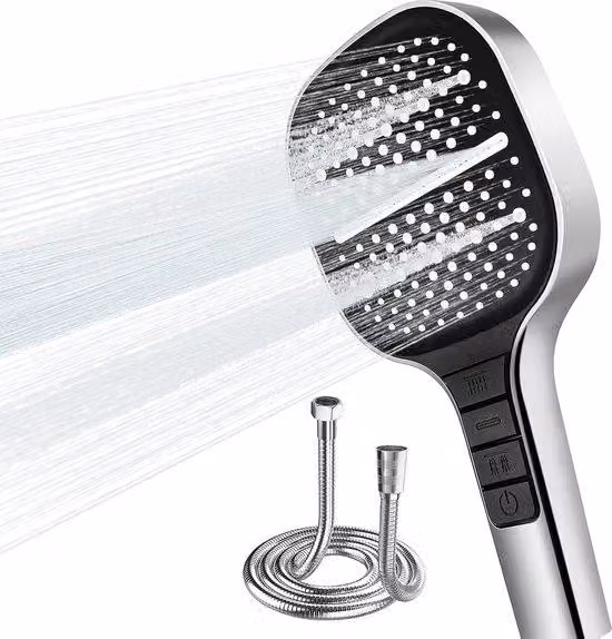 Soffione doccia ad alta pressione con braccio, 7 modalità, soffione a risparmio idrico per il bagno, soffione di grandi dimensioni, facile regolazione del rubinetto della doccia con la semplice pressione di un pulsante