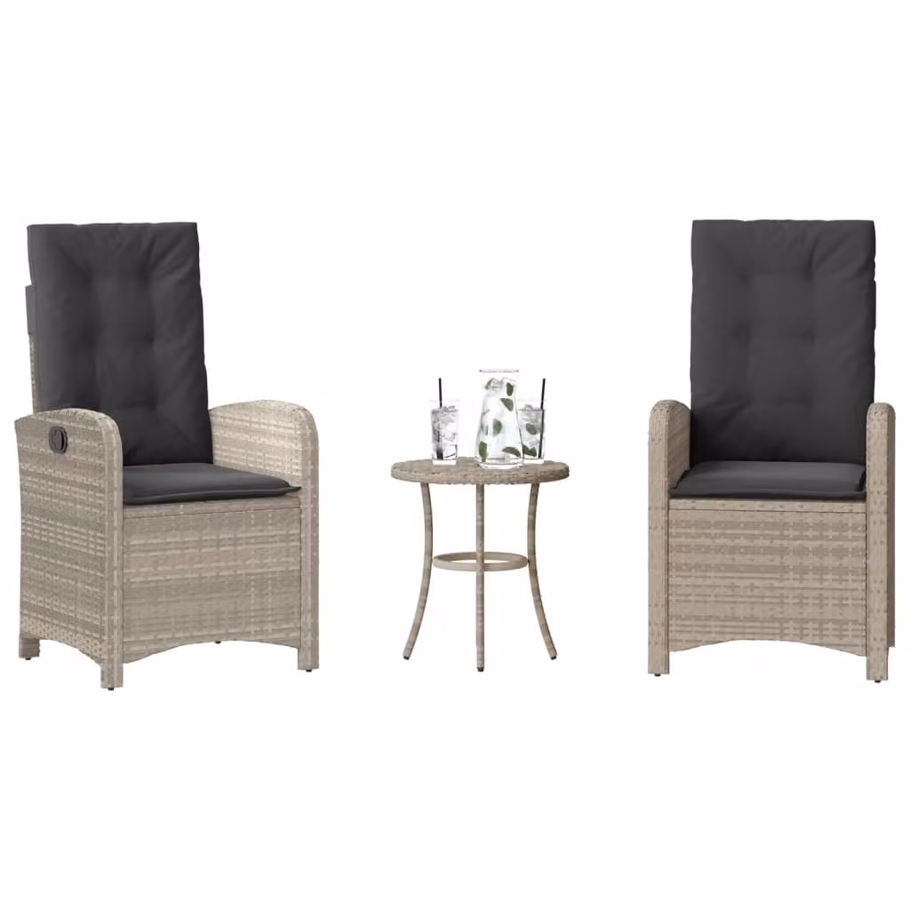 Set da Bistrò vidaXL in Polyrattan con Cuscini Grigio Chiaro e Antracite per Giardino e Balcone