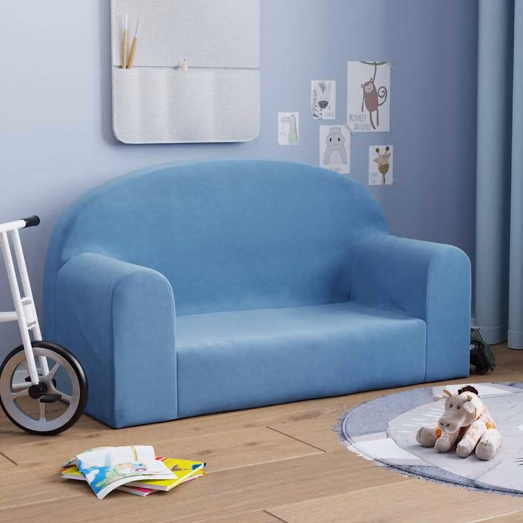 vidaXL Divano per Bambini a 2 Posti in Morbido Peluche Blu L: 84 cm, P: 45 cm, H: 34 cm