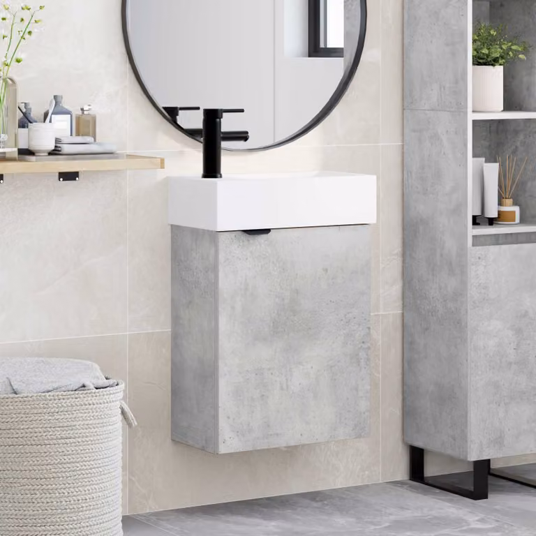 Mobile bagno con rubinetto vidaXL Grigio Cemento, L: 45,5 cm, P: 22,5 cm, H: 84 cm