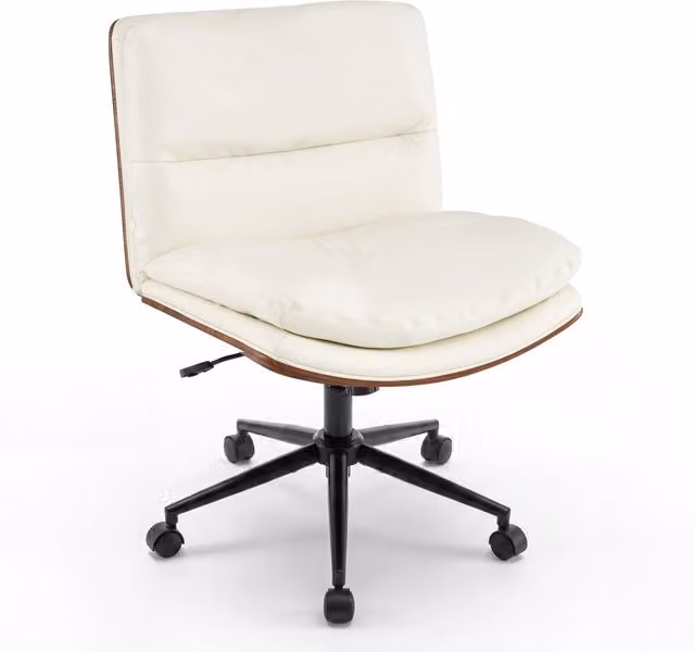 Sedia ufficio girevole in simipelle senza braccioli altezza regolabile, Poltrona scrivania imbottita ergonimica lavoro studio relax Bianco