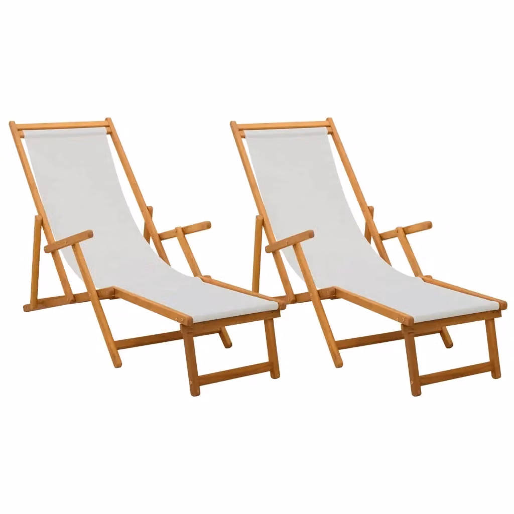 Set di 2 lettini prendisole pieghevoli vidaXL in legno trattato con tessuto textilene beige e poggiatesta regolabile – 2