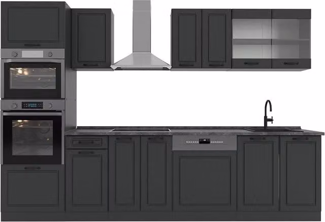 Cucina componibile Vicco R-Line Antracite con armadio alto, larghezza: 300 cm