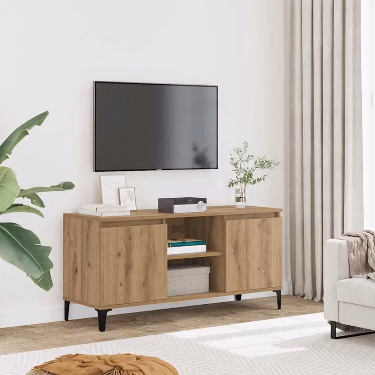Mobile TV vidaXL in legno marrone con ruote, design moderno L: 102 cm, P: 35 cm, H: 50 cm