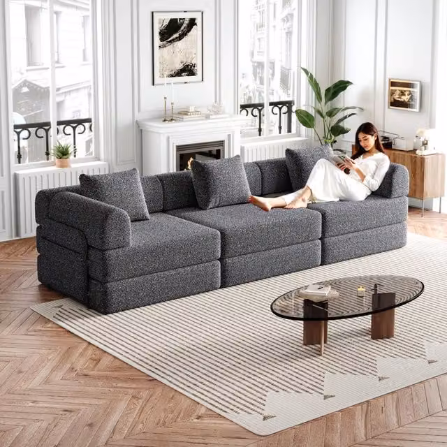 Divano Letto 2 in 1 con Vano Portaoggetti ¨C MINIMAL ¨C Tessuto Chenille, Struttura Metallo