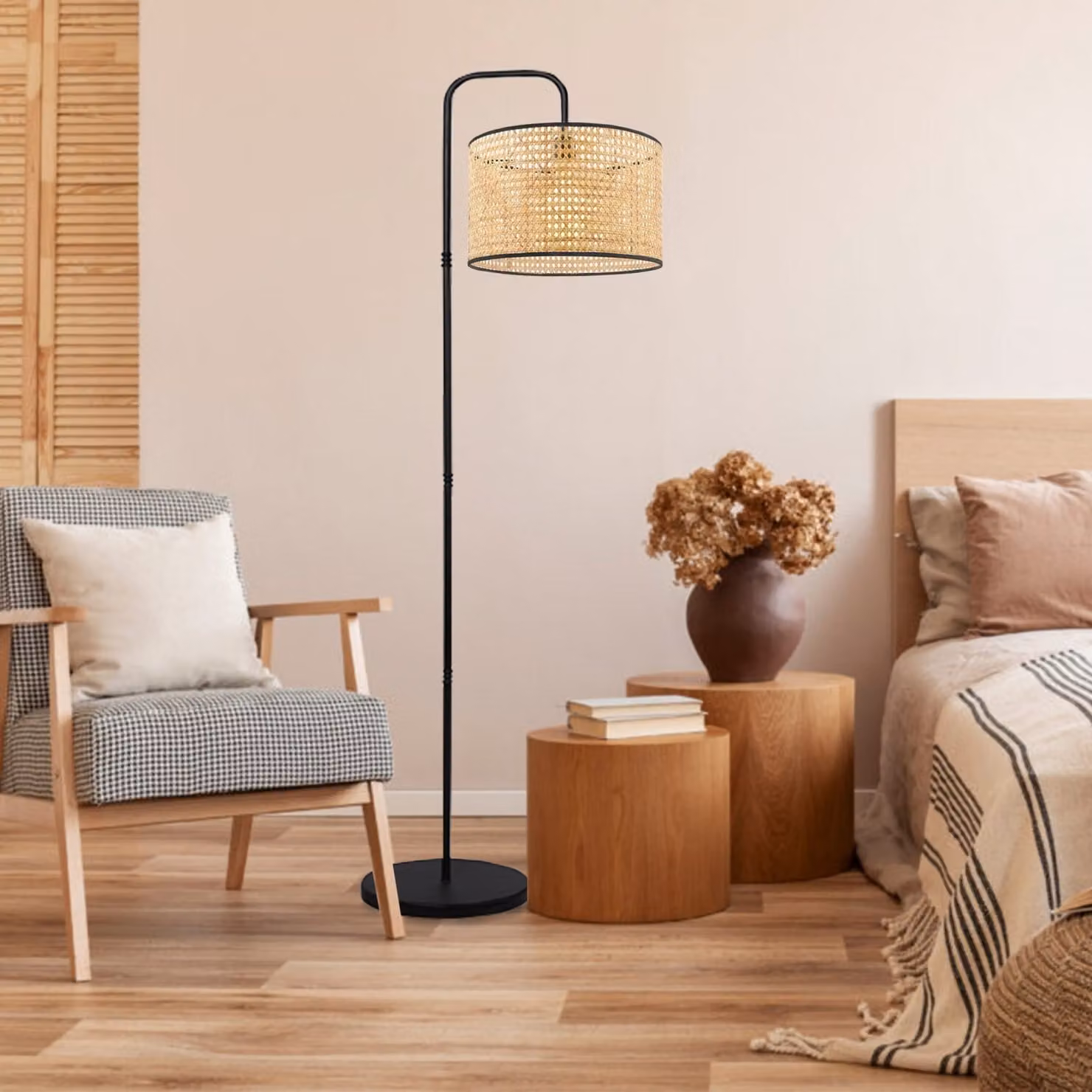 Opviq, AYD-3269, lampada da terra, 100% RATTAN, color crema, 28 x 28 x 150 cm