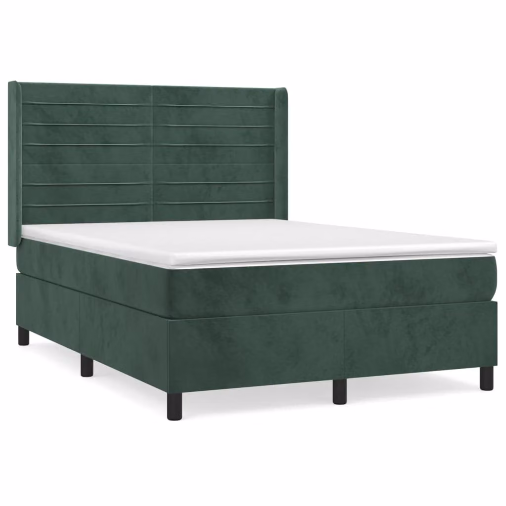 Giroletto a Molle con Materasso Verde Scuro 140x200 cm Velluto