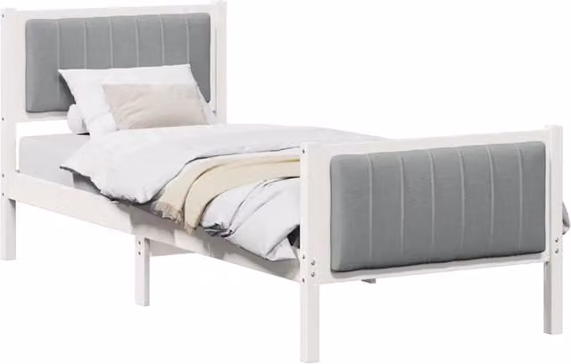 Letto singolo moderno Design In in legno di pino e tessuto bianco e grigio, L/P/H: 200 x 80 x 85,5 cm
