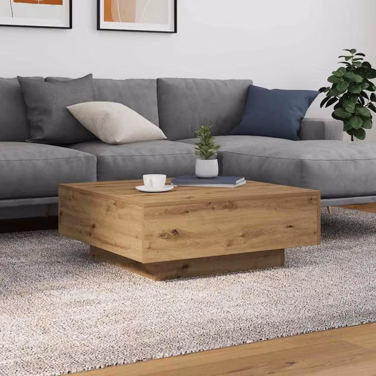 Tavolino da soggiorno moderno vidaXL in legno ingegnerizzato color rovere, L/P/H: 80 x 80 x 31 cm