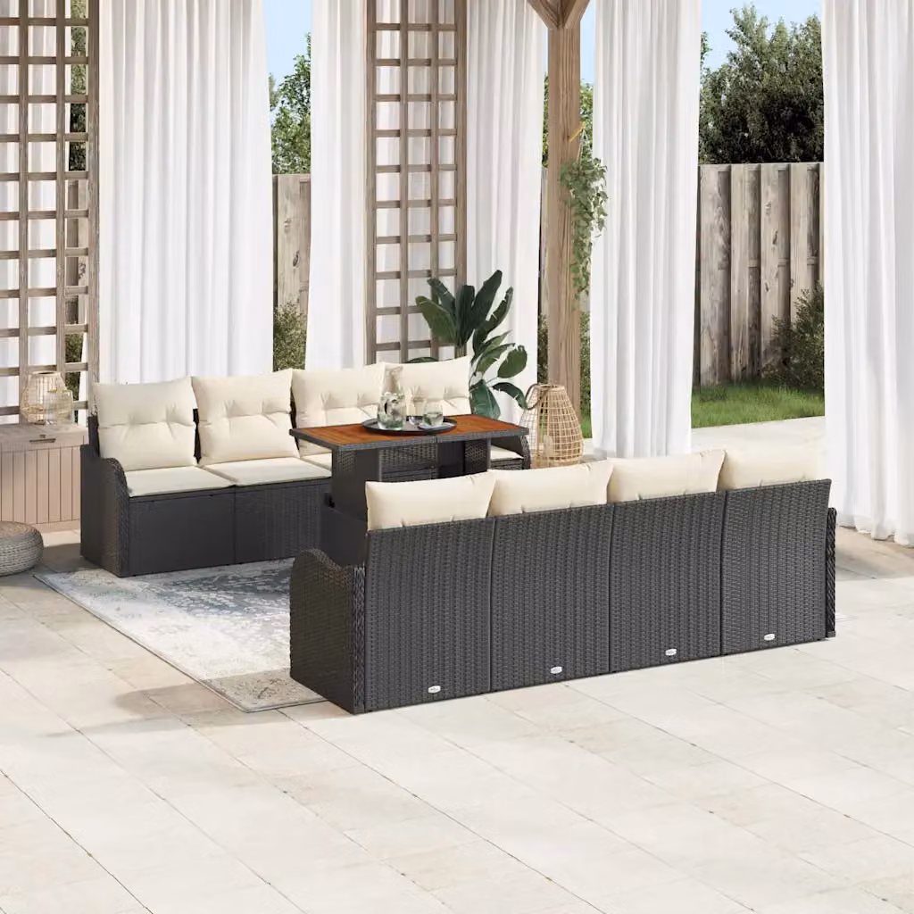 vidaXL Set Divano da Giardino Moderno 7 Pezzi con Cuscini Nero e Beige – 1