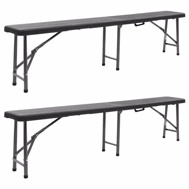 The Living Store Panche da giardino pieghevoli 2 pezzi 180 cm HDPE Nero