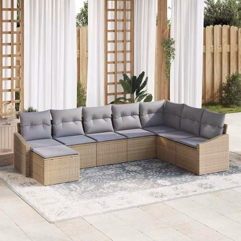 Maison Exclusive - Set Divano da Giardino 8 pcs Beige e Grigio Chiaro polyrattan