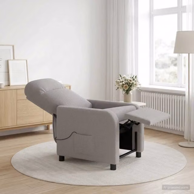 Divano Sedia-Poltrona Relaxing in Bouclé Grigio Chiaro con Braccioli e Design Moderno – 1