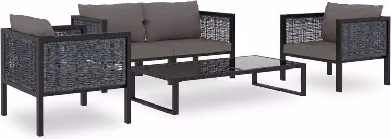 The Living Store Set da giardino 5 pezzi con cuscini in poly rattan antracite
