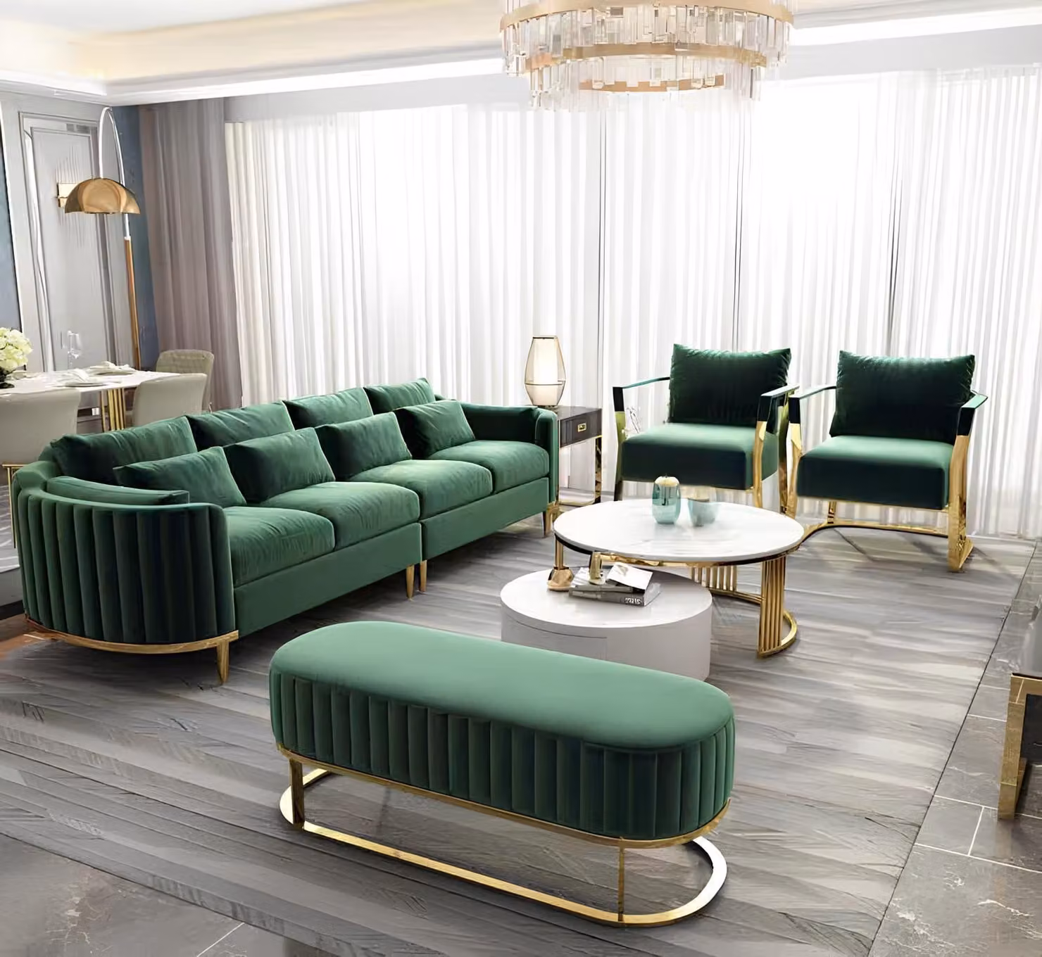 Dreisitzer Couch Polster Design Sofa 3er Sitz Sofas Zimmer Möbel Grün Moderne
