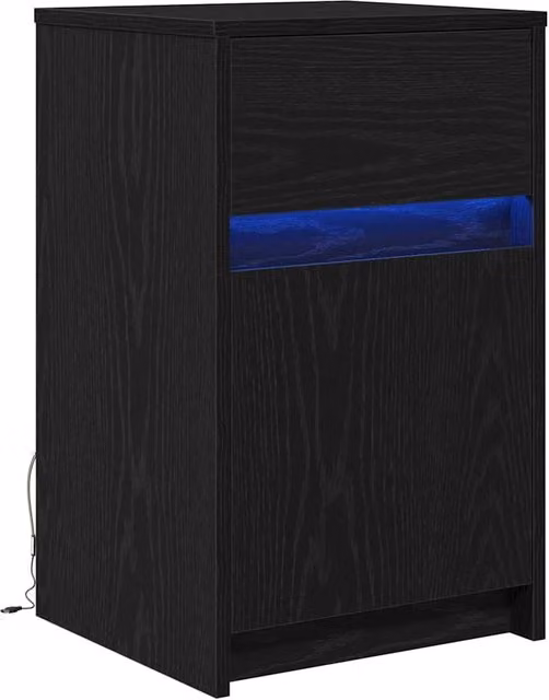 Comodino LED moderno con cassetta 38 x 34 x 61 cm atmosfera accogliente stile minimalista in legno nero 02_0052442