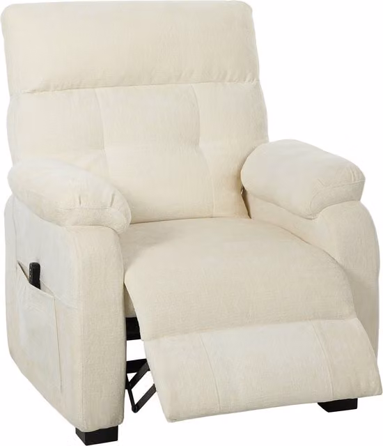 HOMCOM Poltrona Reclinabile 150° Effetto Velluto con Poggiapiedi, Telecomando e Tasca Laterale, 96x90x105 cm, Bianca   Aosom Italy