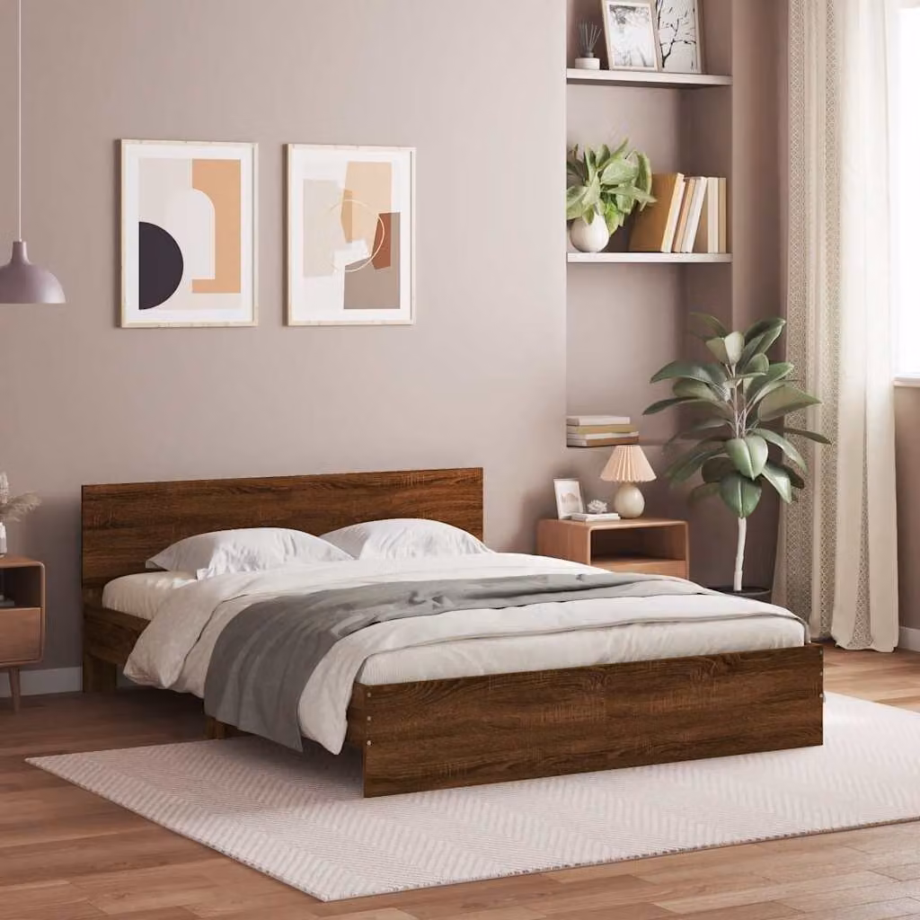 Giroletto con Testiera vidaXL in Rovere Marrone, L 150 x P 70 x H 155 cm, con Doghe in Legno – 1
