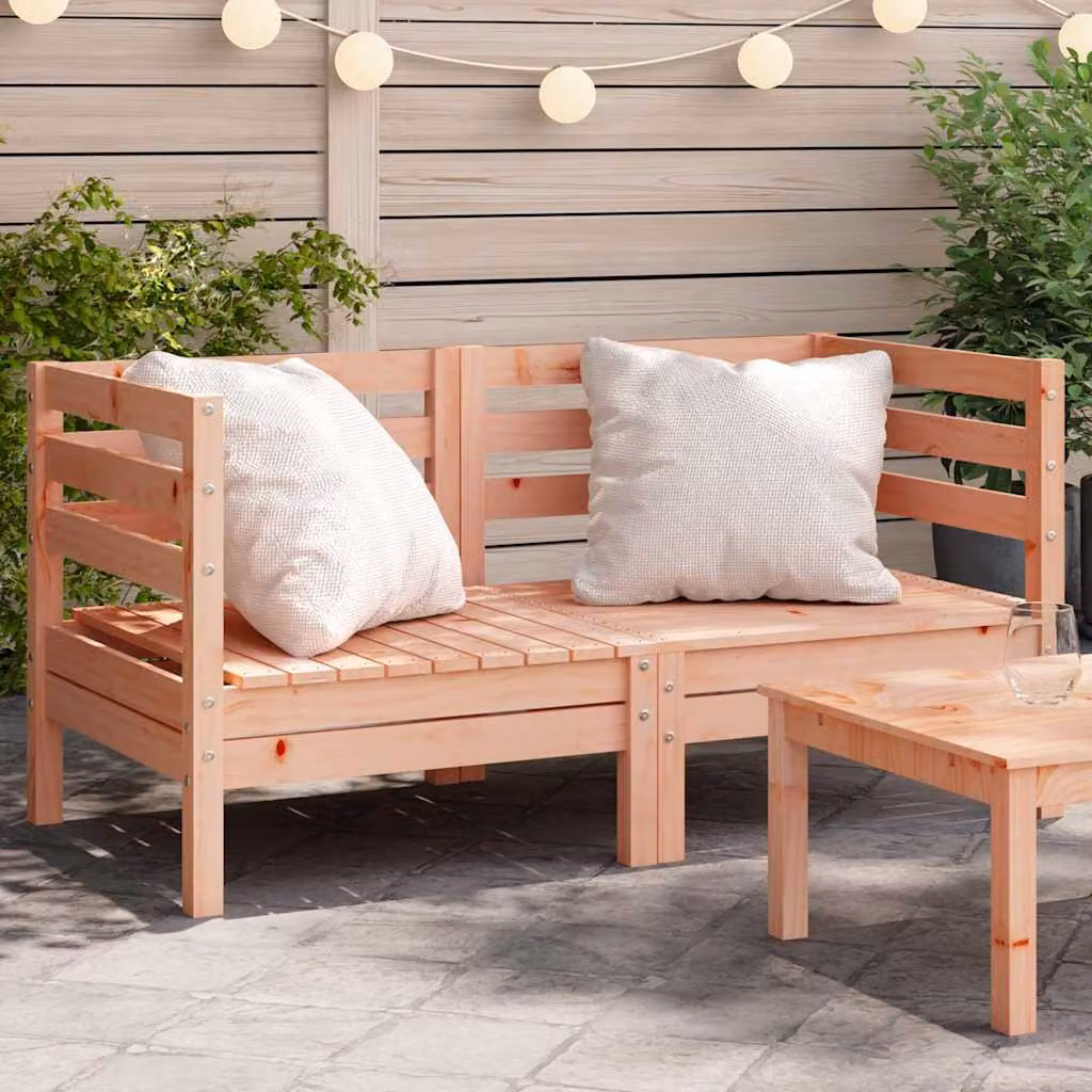 Set di 2 divani angolari da giardino vidaXL in legno di Douglas con cuscini in tessuto marrone e bianco