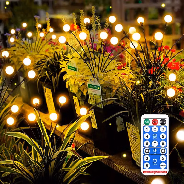 INF Luci a forma di lucciola alimentate a energia solare, 8 LED, confezione da 4 Bianco caldo