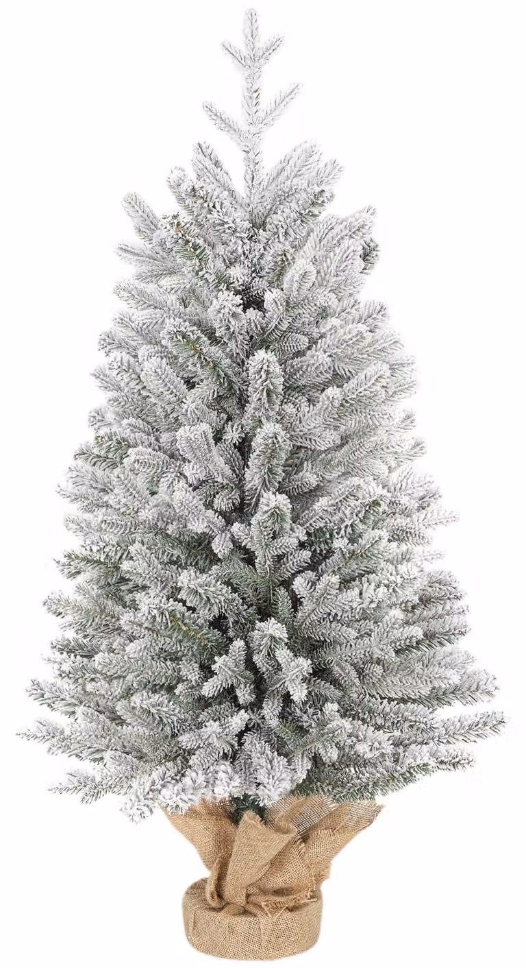 Mini albero di Natale artificiale 90 cm abete artificiale con neve, 486 punte base cemento copertura in lino