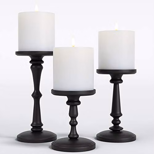 Set di 3 portacandele neri opachi, portacandele in metallo per candele a pilastro, 3 portacandele a pilastro, portacandele per tavolo, set di portacandele neri decorativi