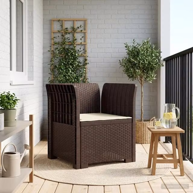 Poltrona singola moderna vidaXL in rattan marrone con cuscino per giardino e balcone – 1