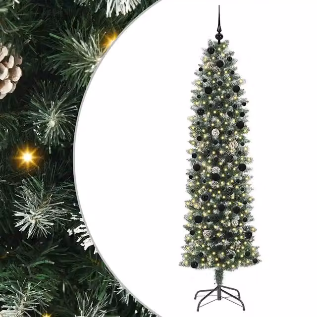 Albero di Natale Artificiale-Albero Natalizio Sottile Verde e Bianco 240 cm 408313