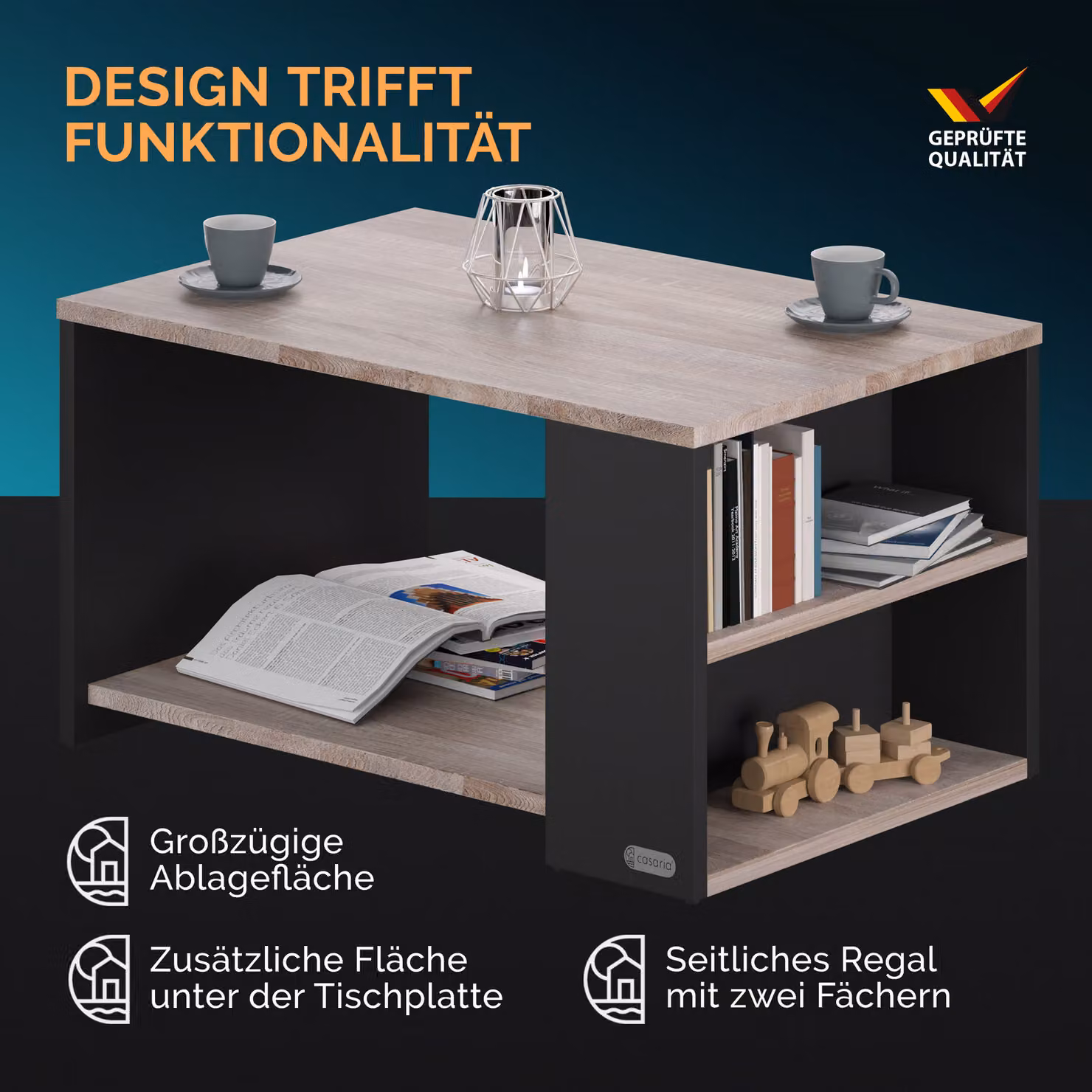 Tavolino da soggiorno Casaria Santa Cruz rettangolare in legno e mdf, grigio e multicolore, L: 90 cm, P: 60 cm, H: 50 cm – 2