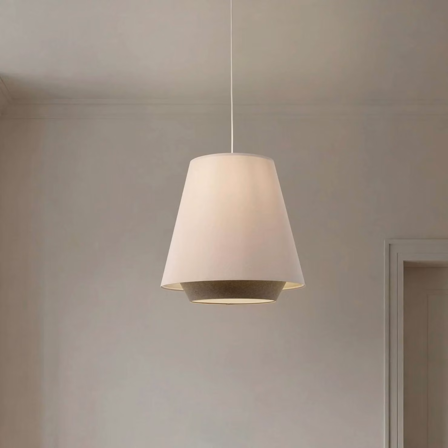 Lampada a sospensione Sensei doblo Maco Design, dimmerabile, Crema / Ambra, Soggiorno / Sala da pranzo, Tessuto / Stoffa / Seta, Lampada a sospensione