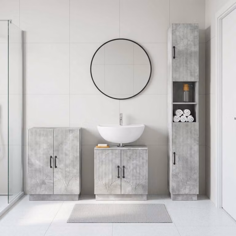 Set di armadietti da bagno 3 pezzi vidaXL HOORN Grigio Cemento con mobile lavabo e pensili moderni in MDF