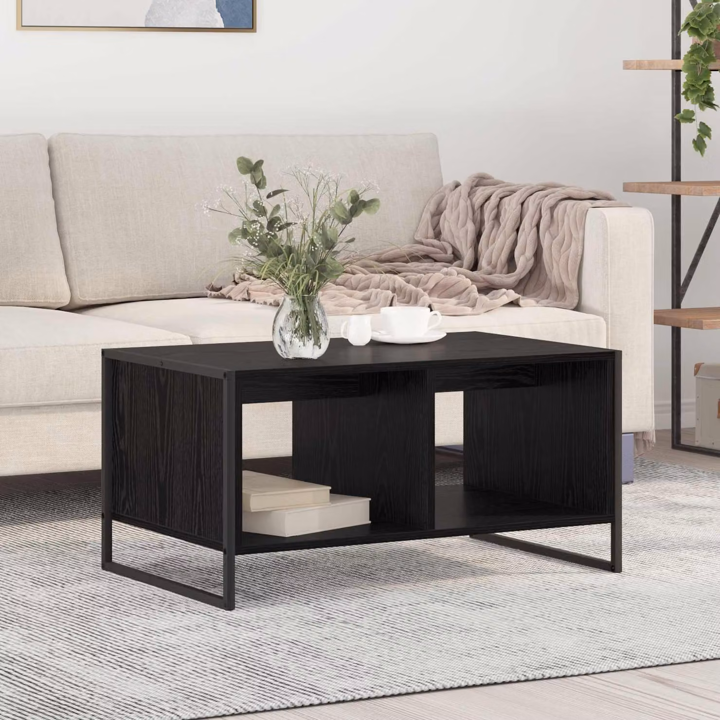 vidaXL Tavolino da salotto rettangolare in stile industriale, colore nero e rovere, L: 80 cm, P: 50 cm, H: 40 cm