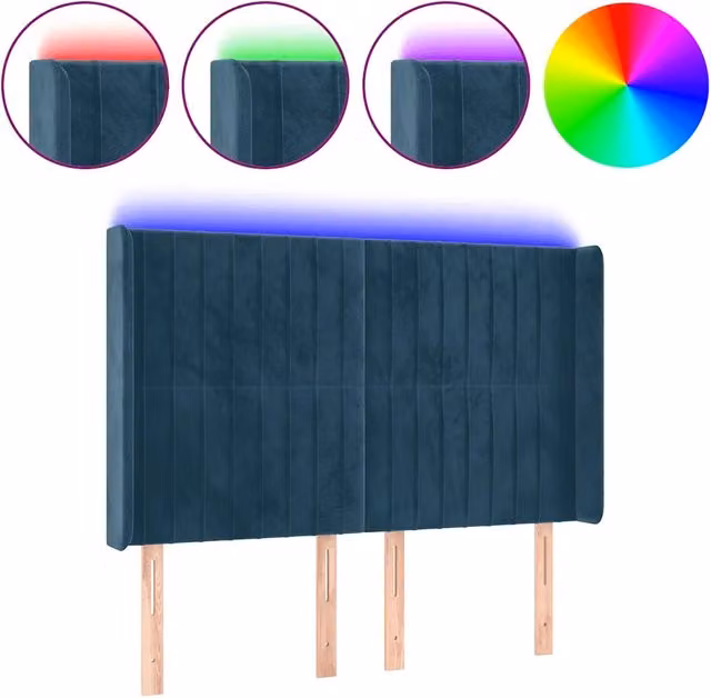 Testiera | Testata a LED Blu Scuro 147x16x118/128 cm in Velluto