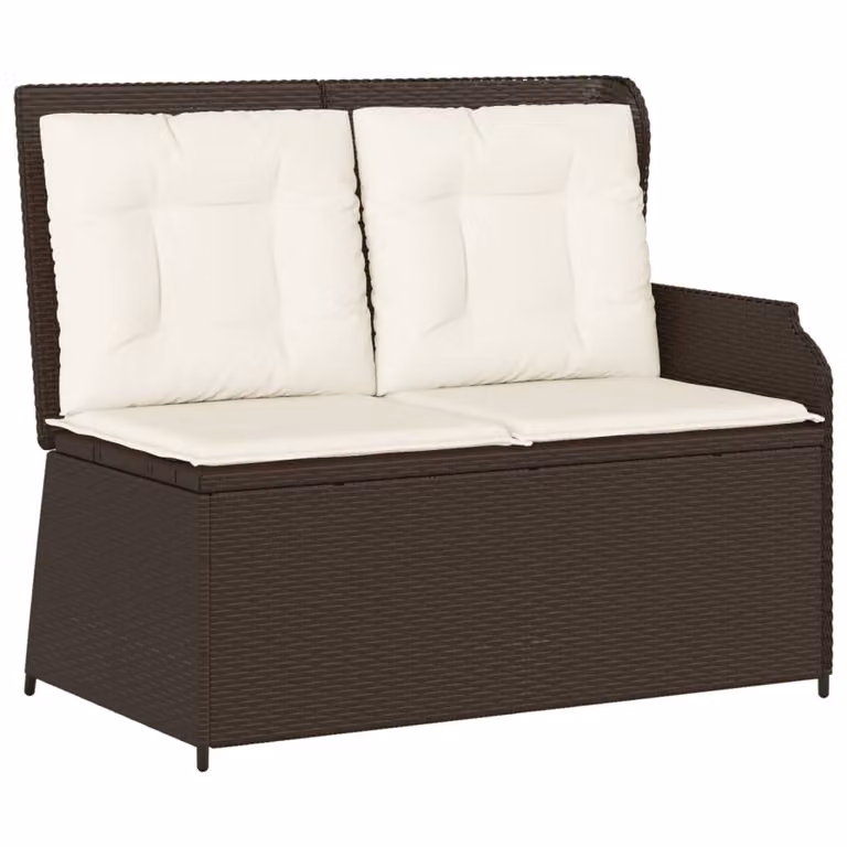 Panca Reclinabile da Giardino con Cuscini Marrone in Polyrattan