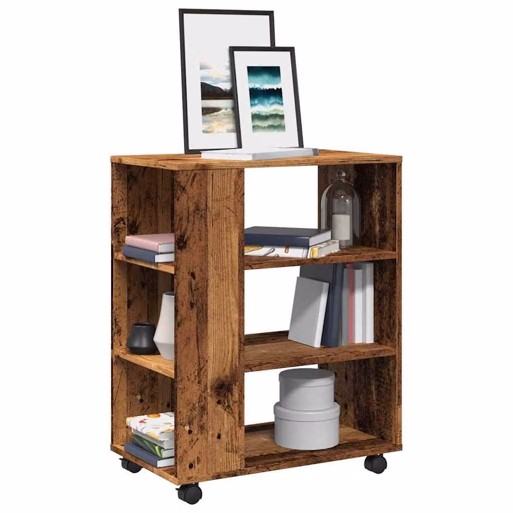 Mobiletto con Ruote vidaXL in Legno Multistrato e MDF, Colore Marrone Antico, L: 60 cm, P: 35 cm, H: 75 cm