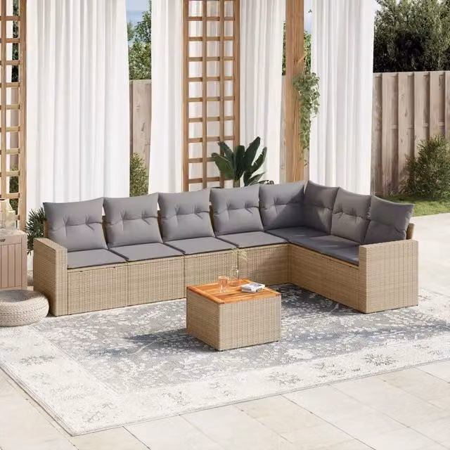 Set Divano da Giardino 8 pz con Cuscini Beige in Polyrattan 3224155