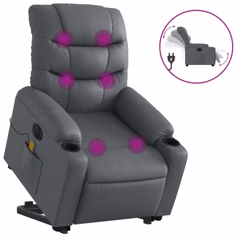 Poltrona Alzapersona Elettrica Reclinabile Grigio in Pelle finta