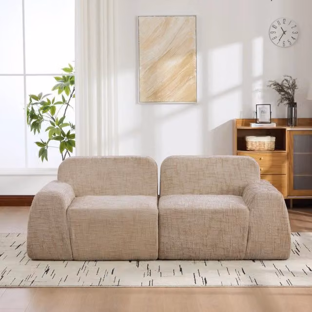 Divano a due posti, tessuto chenille, design modulare, imbottitura in schiuma ad alta elasticit 30D, pronto all'uso, cachi