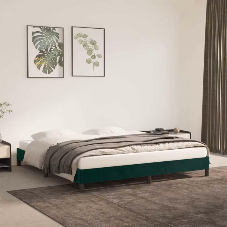 vidaXL Giroletto in Velluto Verde Scuro con Doghe in Legno L/P/H: 203 x 160 x 140 cm