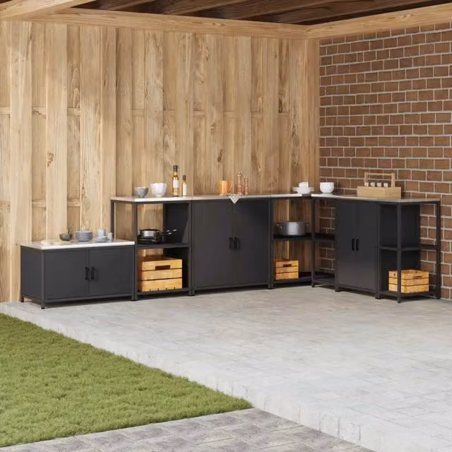 Armadietto da cucina e giardino vidaXL HATTEM nero con ante a battente e ripiani interni L 90 cm, P 50 cm, H 53 cm – 1