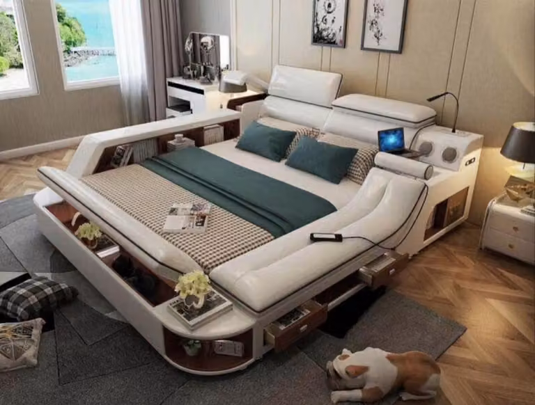 Multifunktion Luxus Bett 180x200 Bett Leder Betten Schlafzimmer Liege Regale