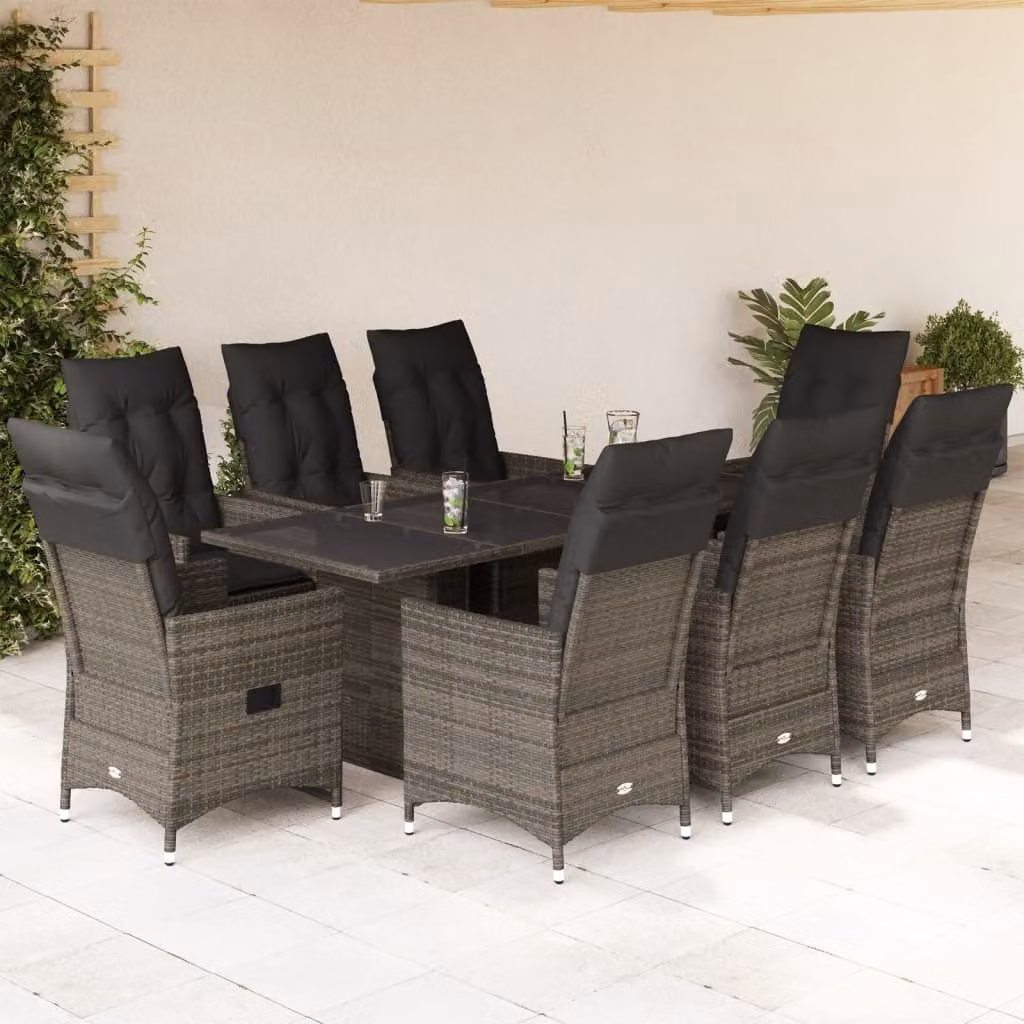 Maison Exclusive - Set da pranzo da giardino 9 pezzi con cuscini in polyrattan grigio
