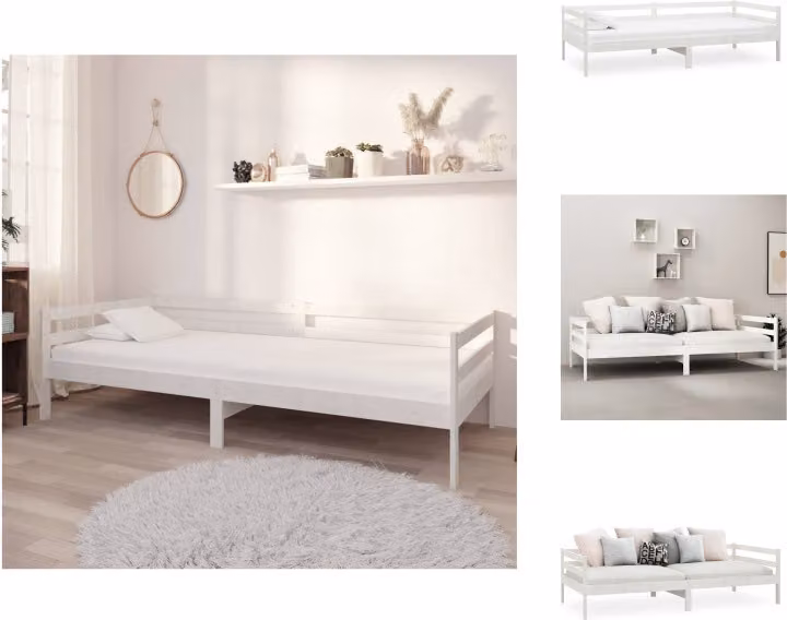 vidaXL Letto da giorno in pino massiccio bianco 90x200 cm - Letti e strutture letto