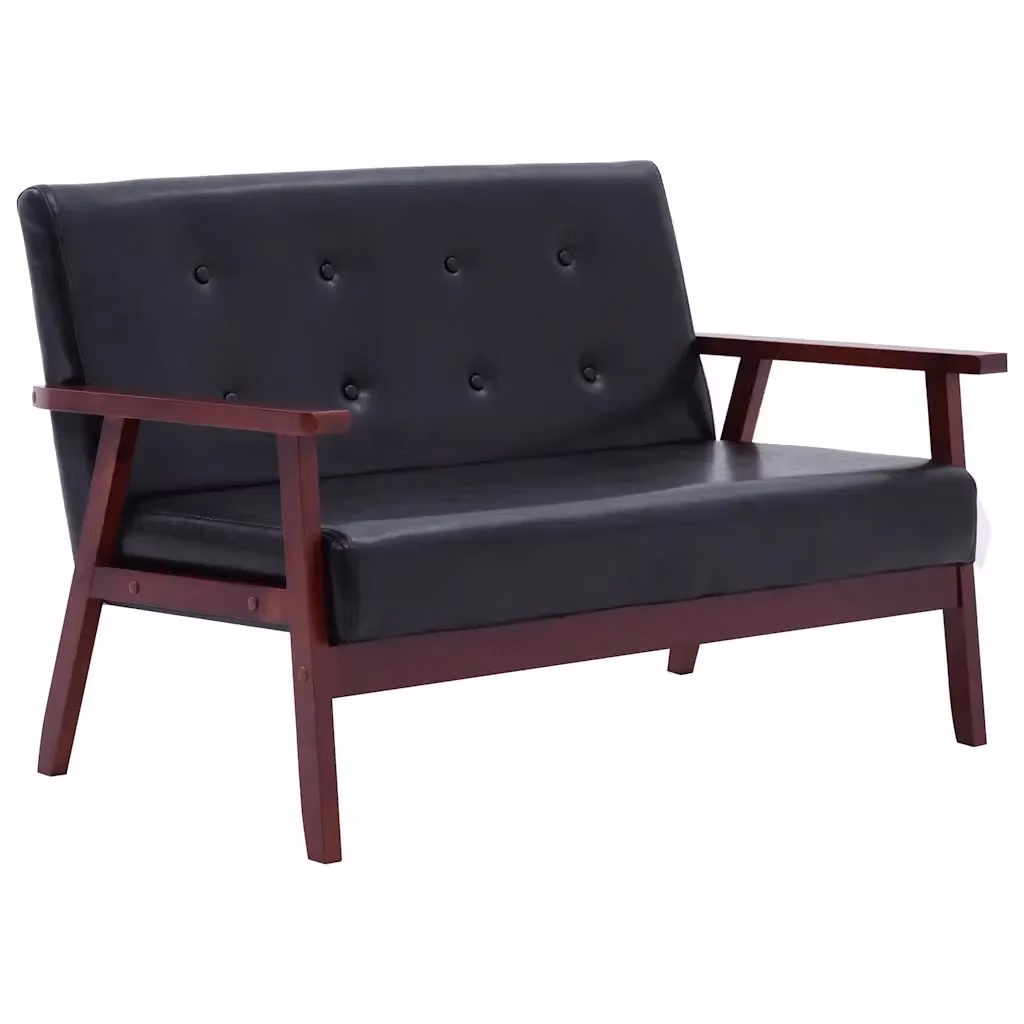 Divano a 2 posti retro in similpelle nero vidaXL L: 113,5 cm, P: 73,5 cm, H: 67 cm – 2