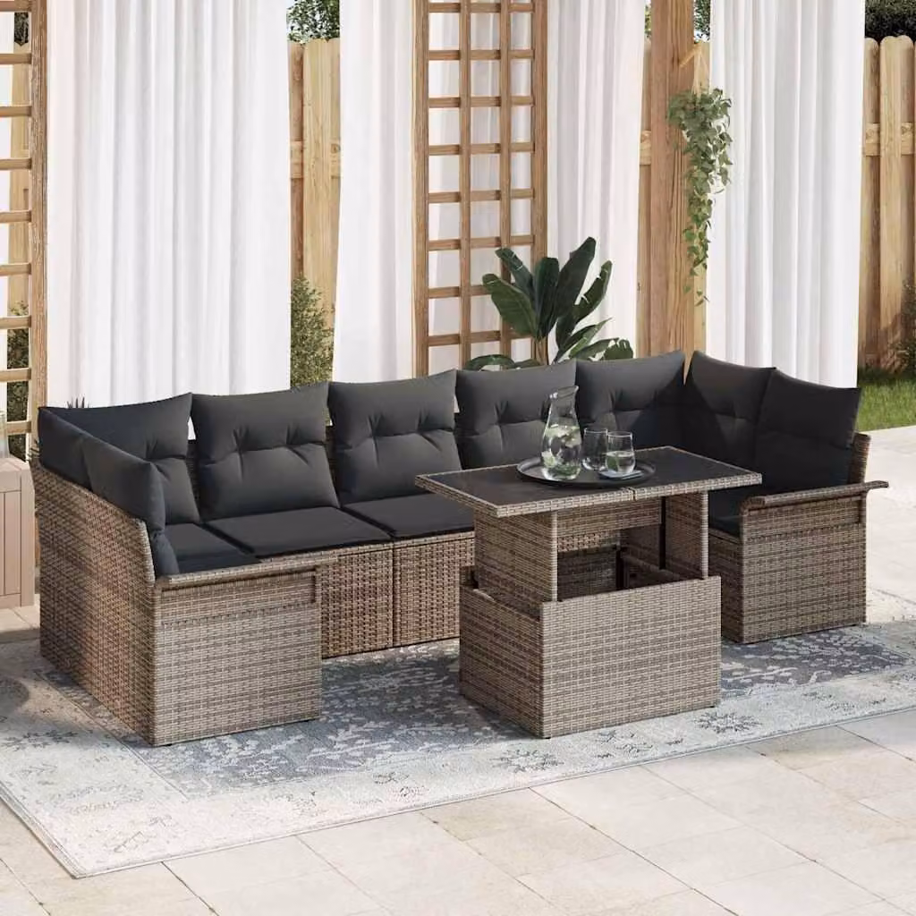 Maison Exclusive - Set da giardino composto da 8 pezzi. Colore: grigio. Materiale: rattan sintetico