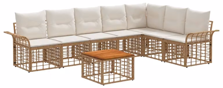 Set di divani da esterno 8 pcs Naturale e Bianco Crema
