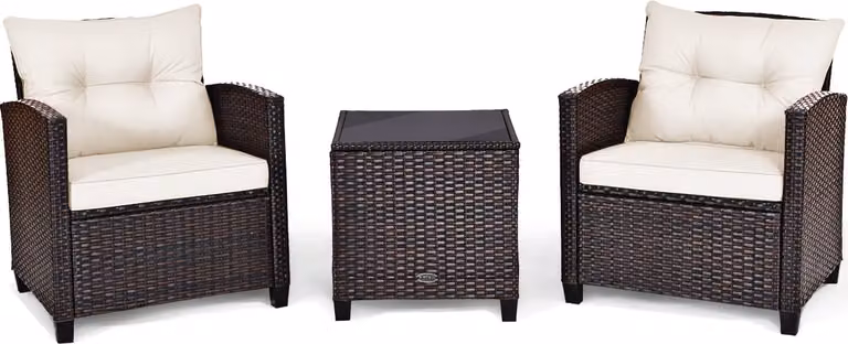 COSTWAY 3 pezzi di mobili da giardino con cuscini, set da salotto in polyrattan, gruppo di sedute, nero beige