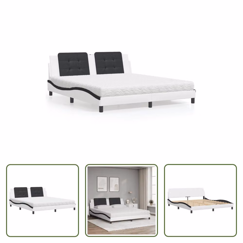 The Living Store Letto con materasso bianco e nero 180x200 cm in ecopelle